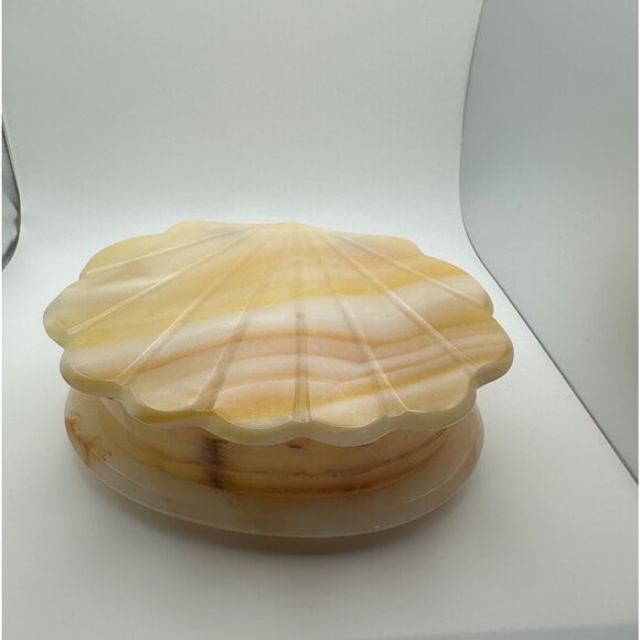 Vintage Onyx Shell-Shaped Jewelry Trinket Box With Hinged Lid Large Decorative - Picture 1 of 10